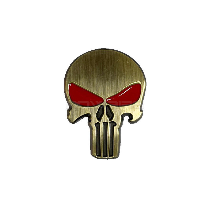 SMT - Metalowa Naklejka 3D - Czaszka Punisher - Brązowy/Czerwony
