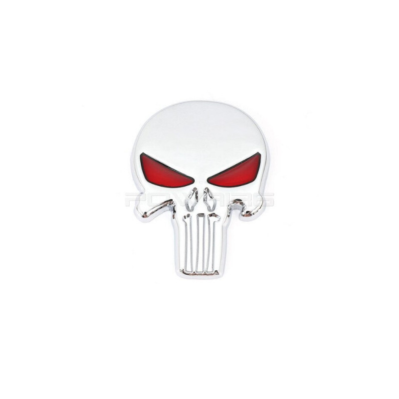 SMT - Metalowa Naklejka 3D - Czaszka Punisher - Silver/Red